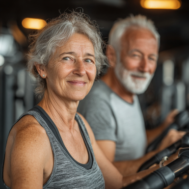 Активні люди старшого віку займаються йогою на свіжому повітрі